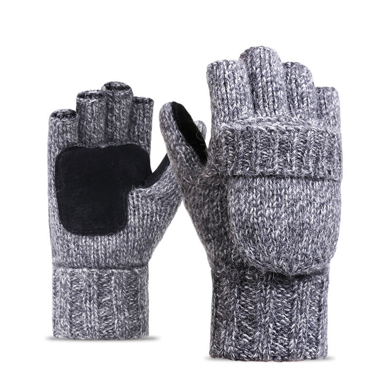 Winter Wool Half Finger Flip Gloves Winter Fingerless Gloves for Men Women  Convertible Warm Half Finger Mitten Gloves Flip Top Knitted Clamshell Wool  Gloves