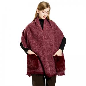  Women Faux Fur Pocket Long Shawl